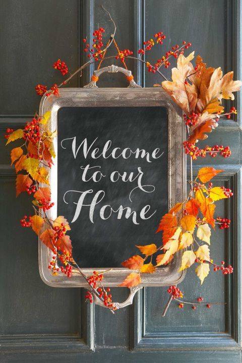A chalkboard sign created from an old tray makes gorgeous fall decor
