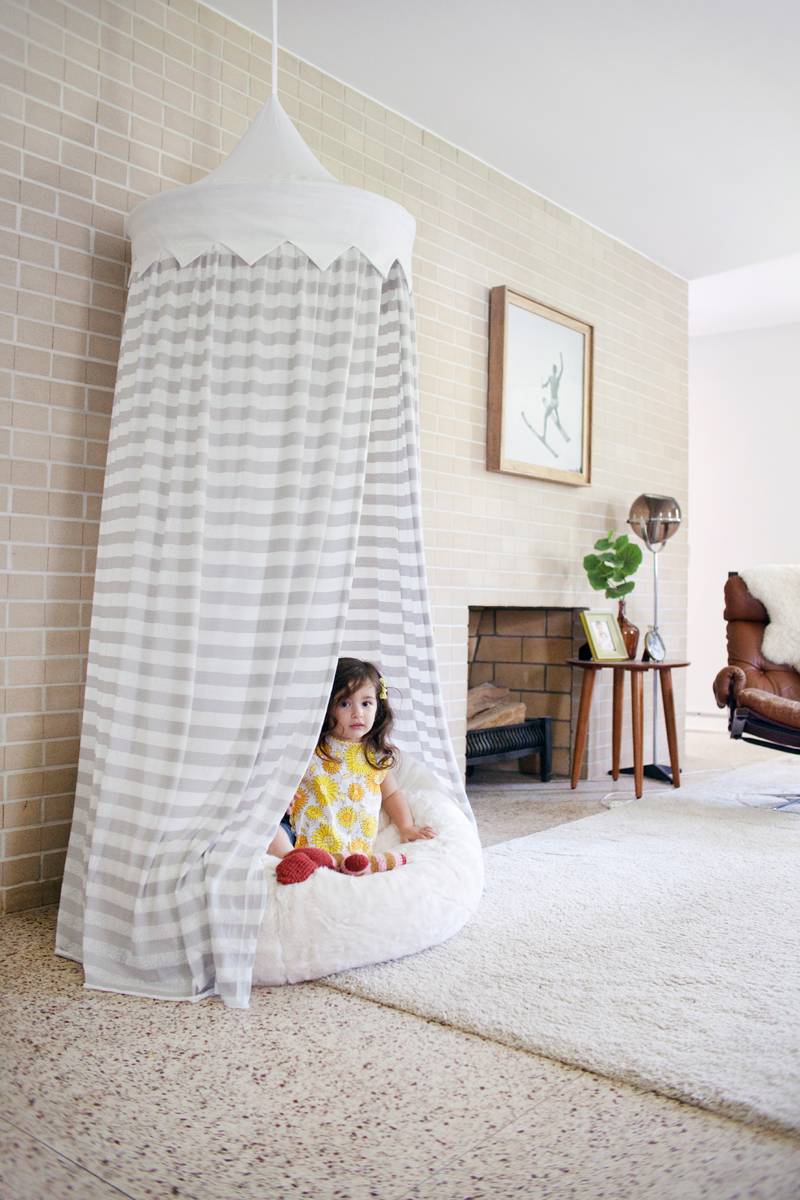 Tent idea from A Beautiful Mess | 75 DIY Kids Decor Ideas
