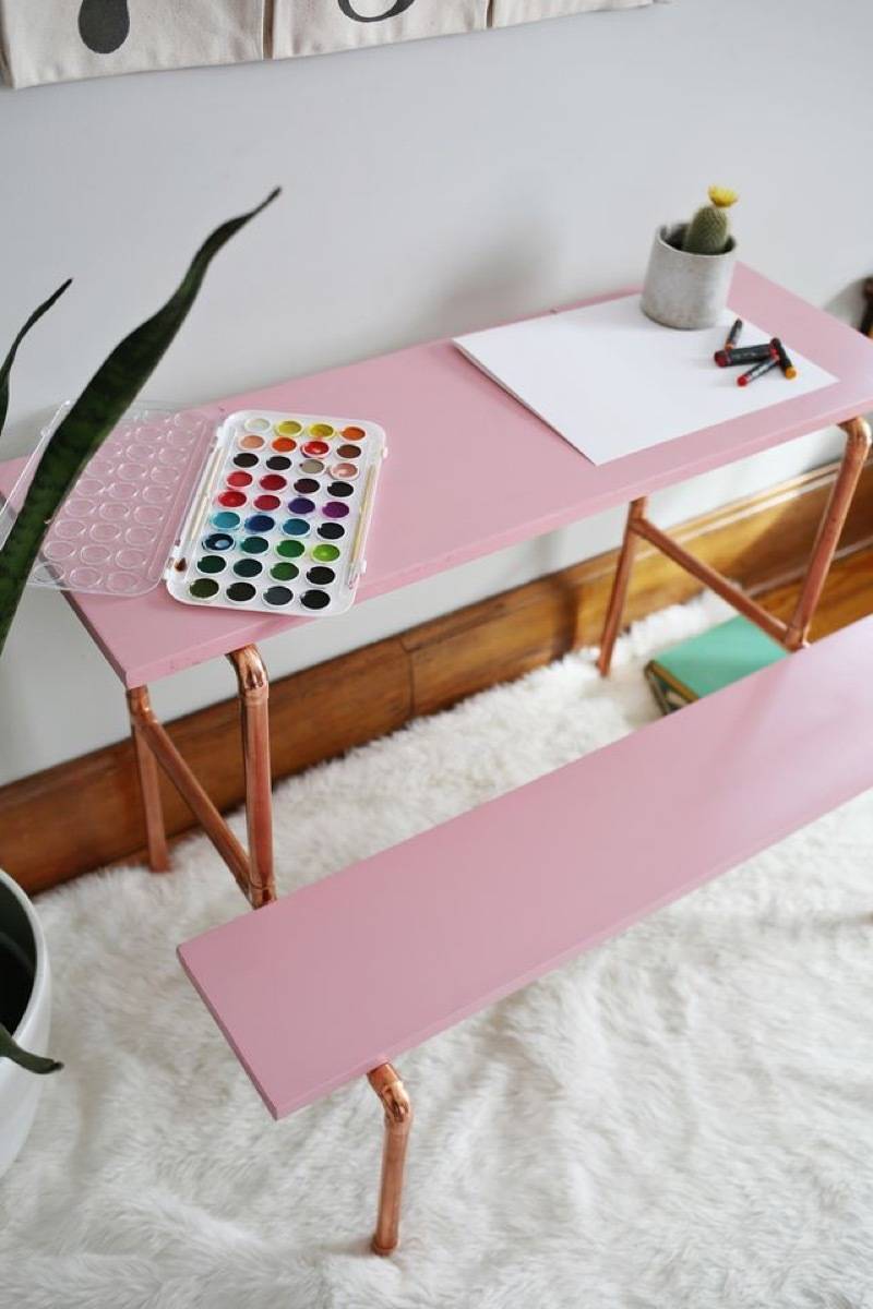 Desk idea from A Beautiful Mess | 75 DIY Kids Decor Ideas
