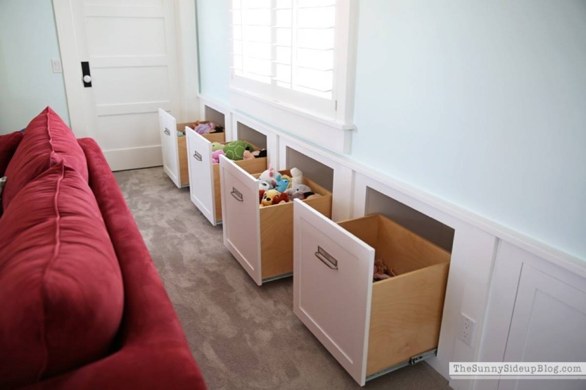 Storage solution from The Sunny Side Up Blog | 75 DIY Kids Decor Ideas
