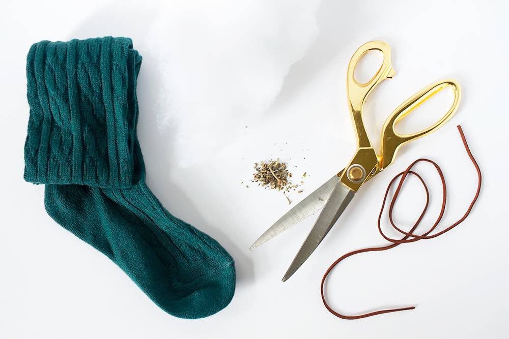 Materials for making a catnip sock toy for your cat