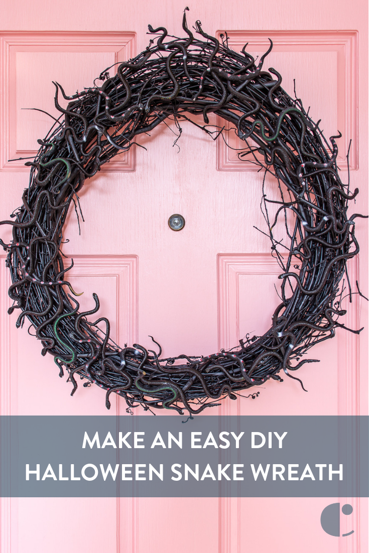 DIY Halloween Wreath project with creepy snakes