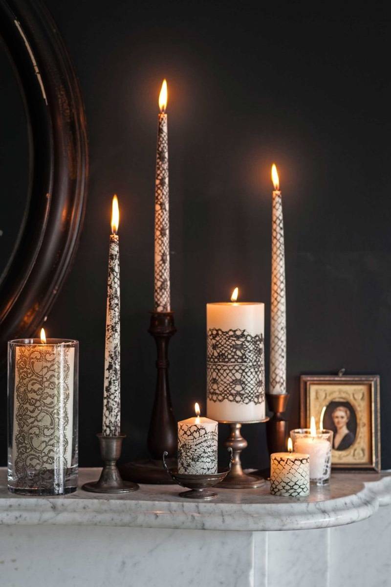 Lace-covered candles