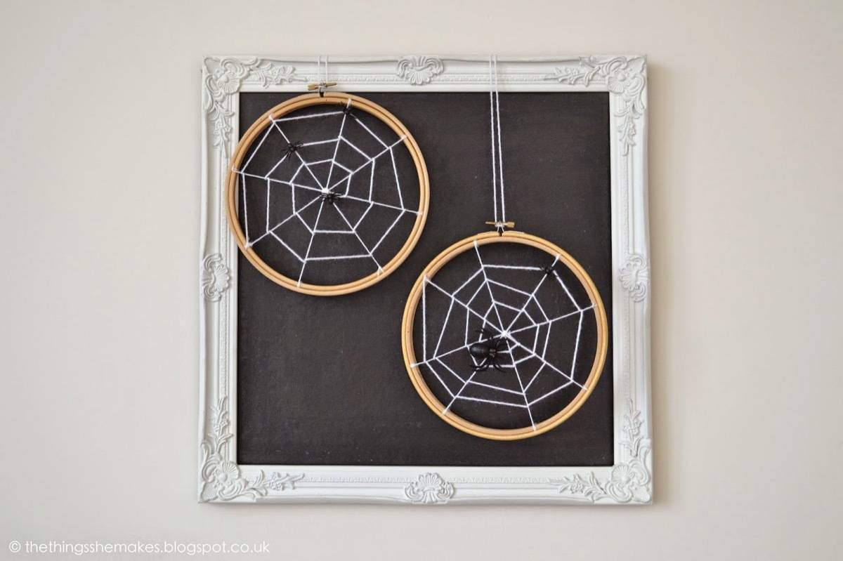 Embroidery hoop spider web