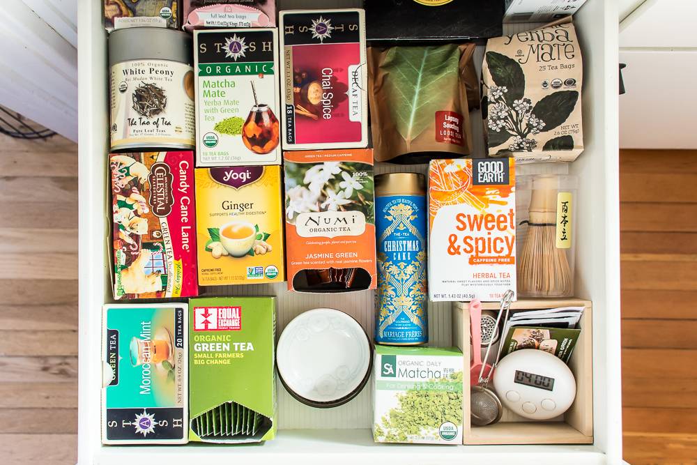 An organized tea drawer