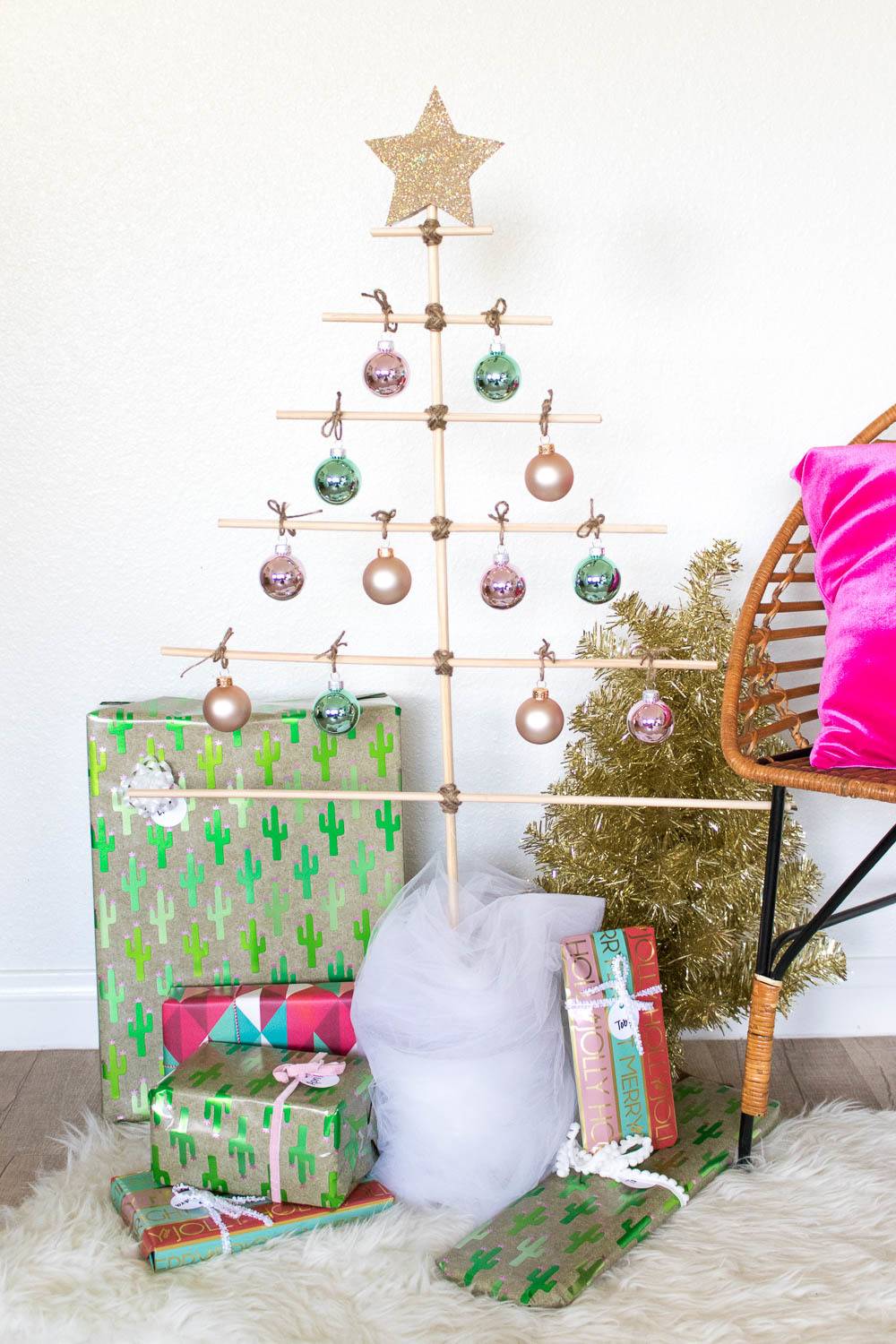 Try this Christmas Tree Alternative! Wooden Dowel Tree Decor
