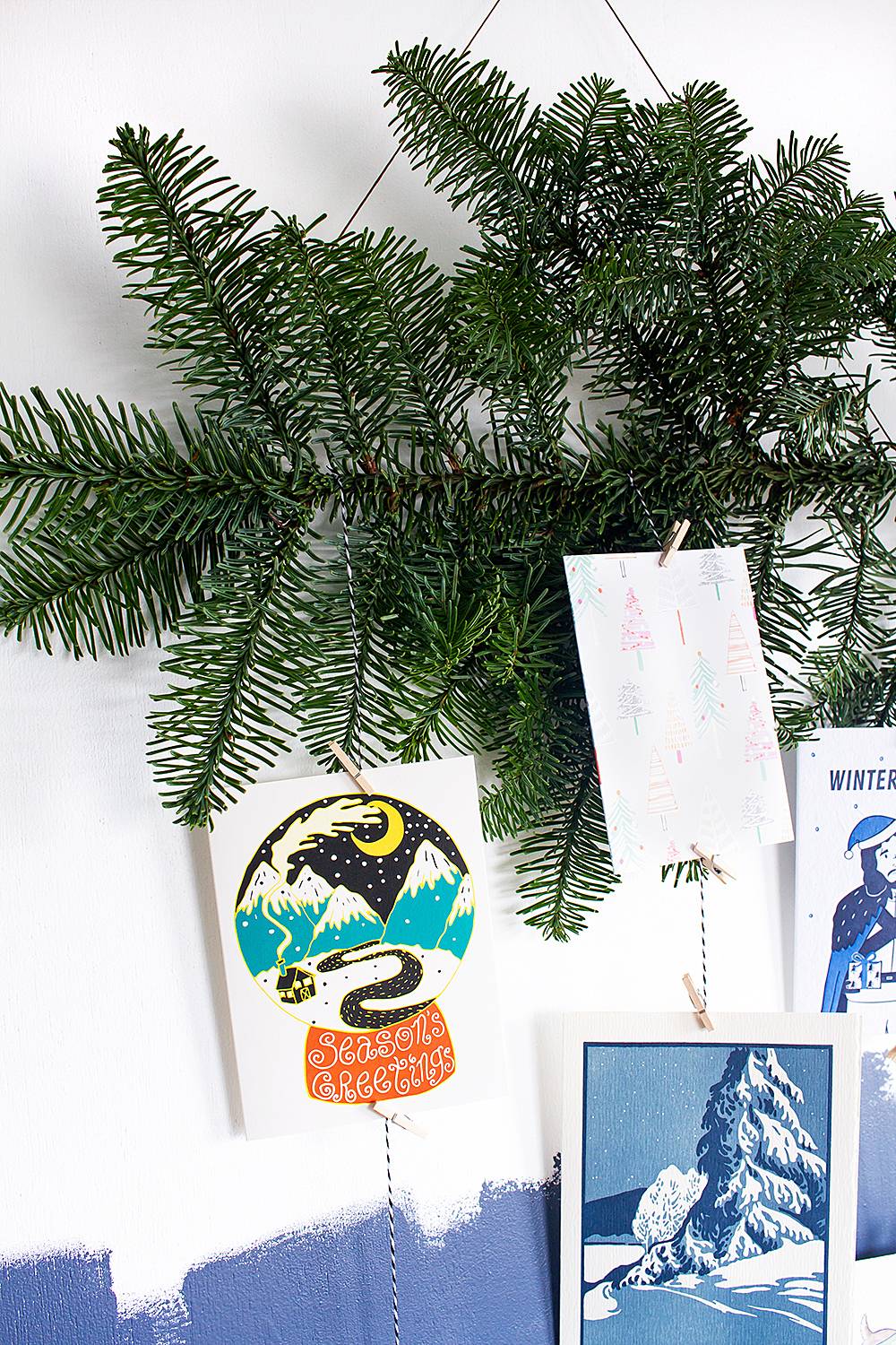 DIY branch holiday card display