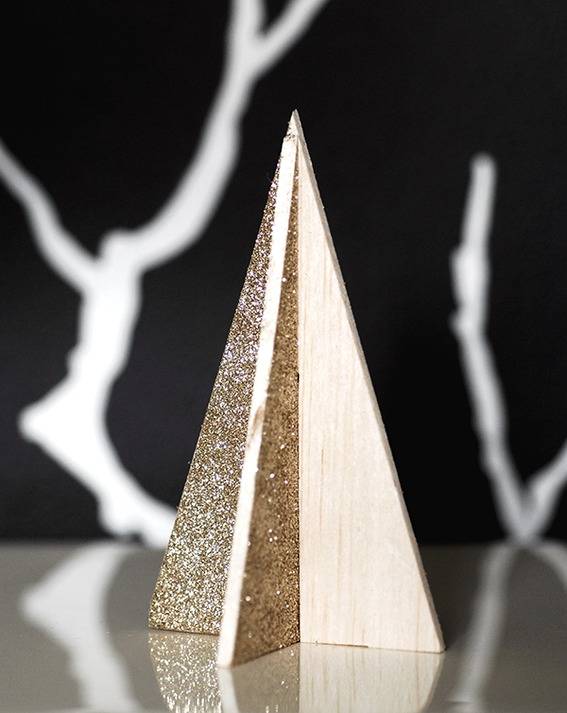 Wooden tabletop Christmas tree with glitter paint