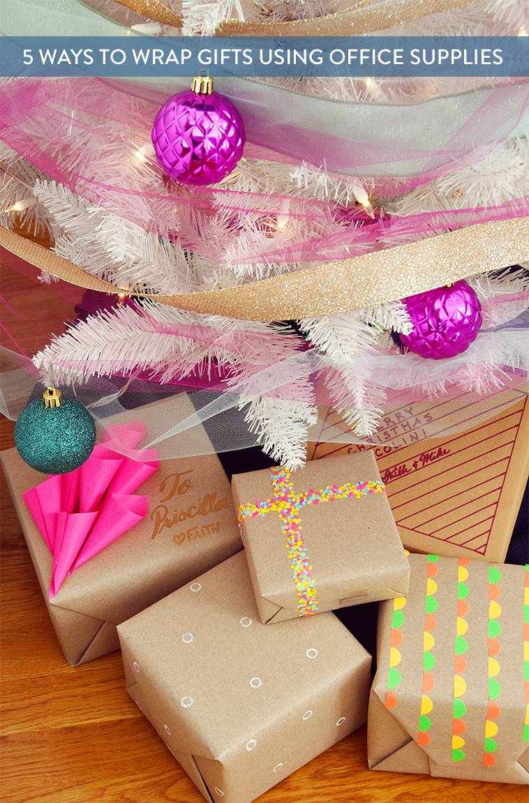 5 Ways To Wrap Gifts Using Office Supplies | For Curbly by Faith Towers Provencher #creative #gift #wrapping #holiday 