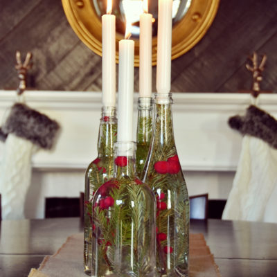 Upcycled Christmas decorations: Glass Bottle Holiday Centerpiece | Curbly #holiday #upcycled #centerpiece