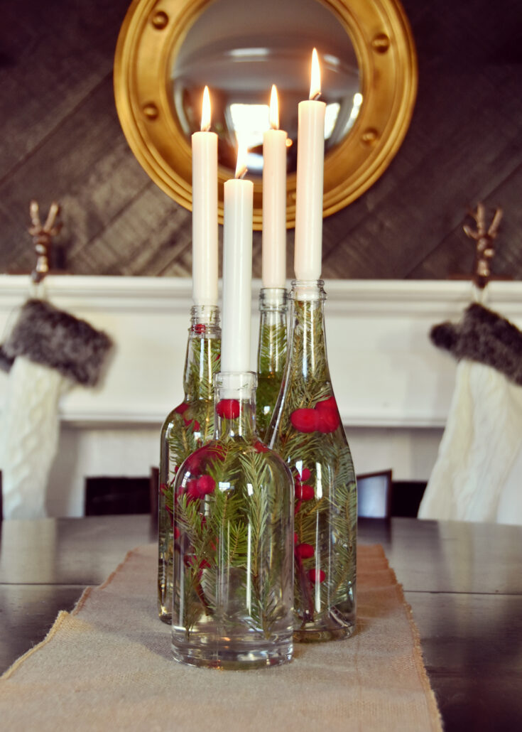 Upcycled Christmas decorations: Glass Bottle Holiday Centerpiece | Curbly #holiday #upcycled #centerpiece