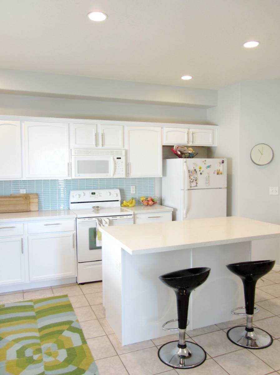 The finished kitchen project - painted cabinets look great!