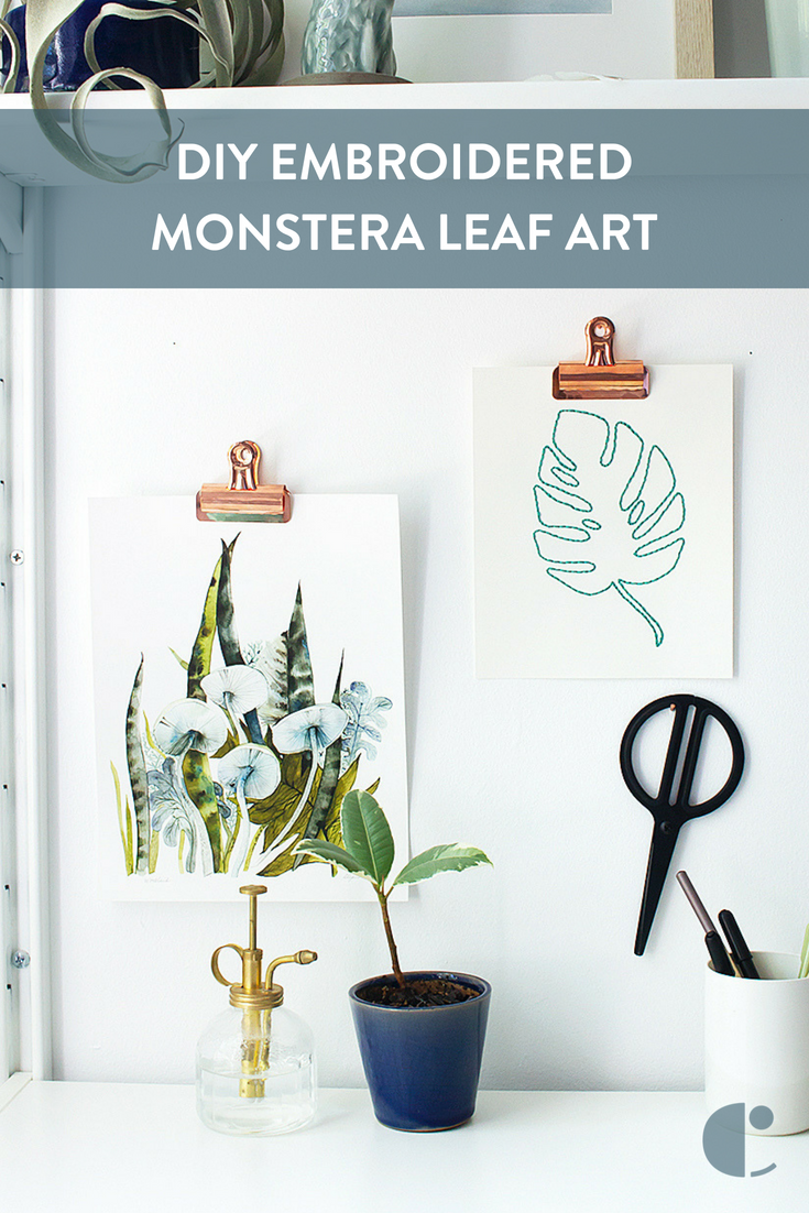 DIY Embroidered Monstera Leaf Art
