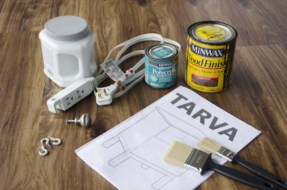 Materials needed for this IKEA Tarva nightstand hack