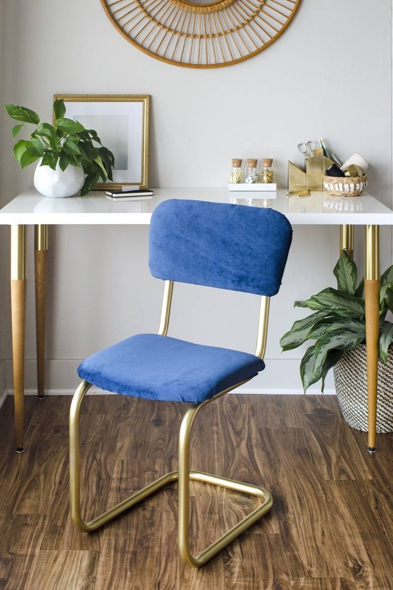 stylish bent metal chair DIY - gold and navy blue