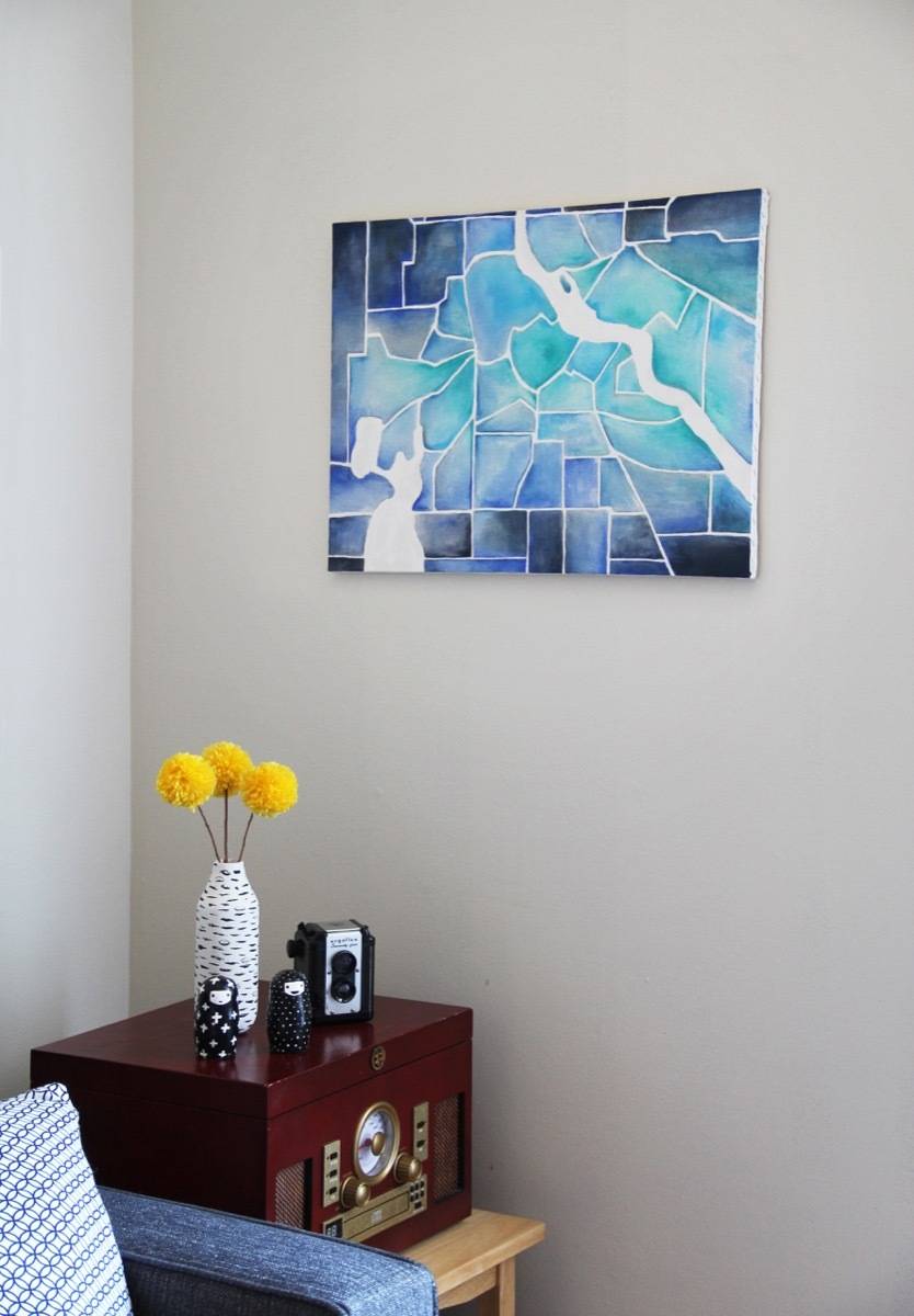Landlord-friendly apartment upgrades: Don't be afraid to hang all the artwork you can scrounge up - just use Command Hooks!