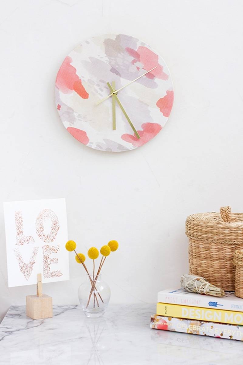 99 ways to use fabric to decorate your home | Fabric-covered clock