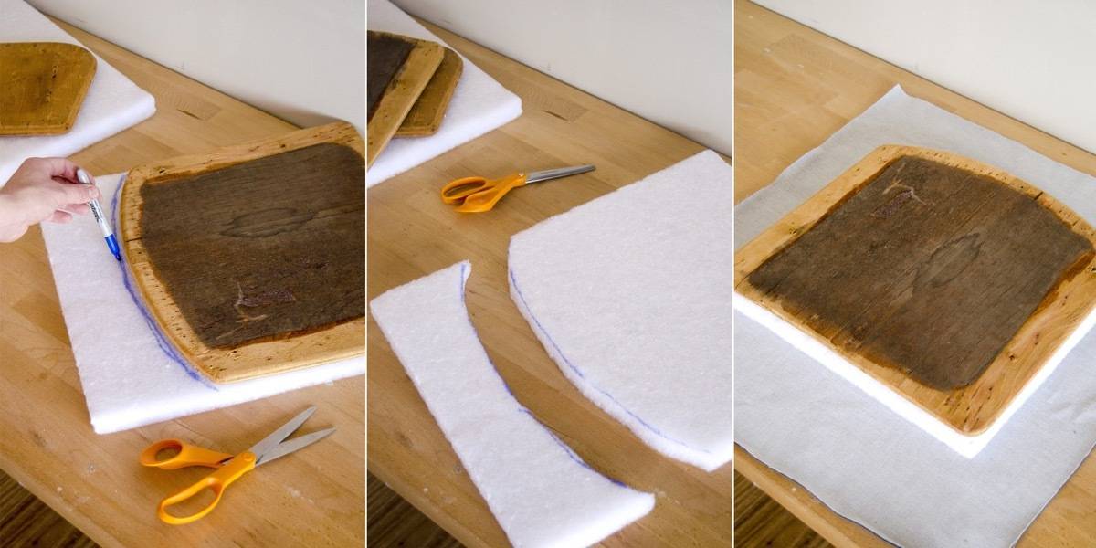 how to reupholster a chair - cutting foam and fabric 