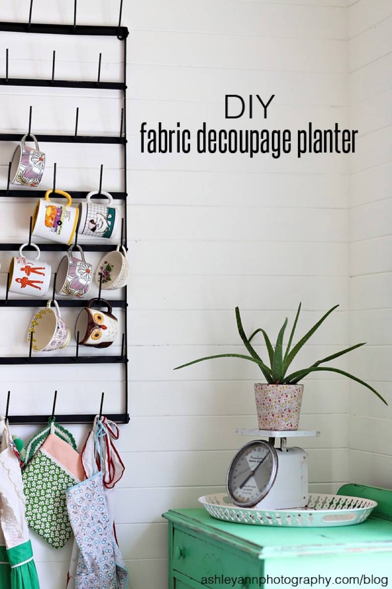 99 ways to use fabric to decorate your home | Decoupaged planter