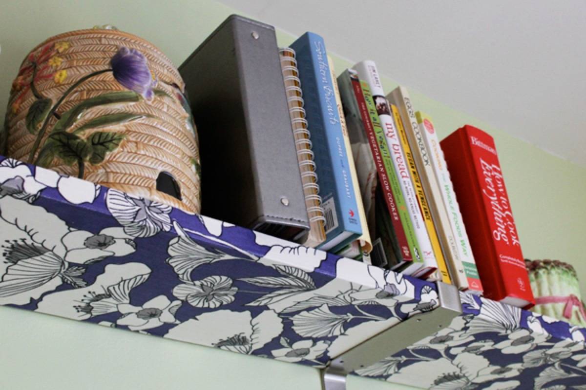 99 ways to use fabric to decorate your home | Decoupaged shelving