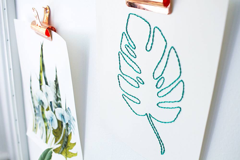 DIY Embroidered Monstera Leaf Art