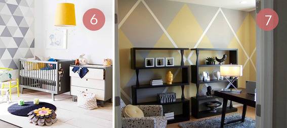Creative hand-painted walls using argyle and triangles.