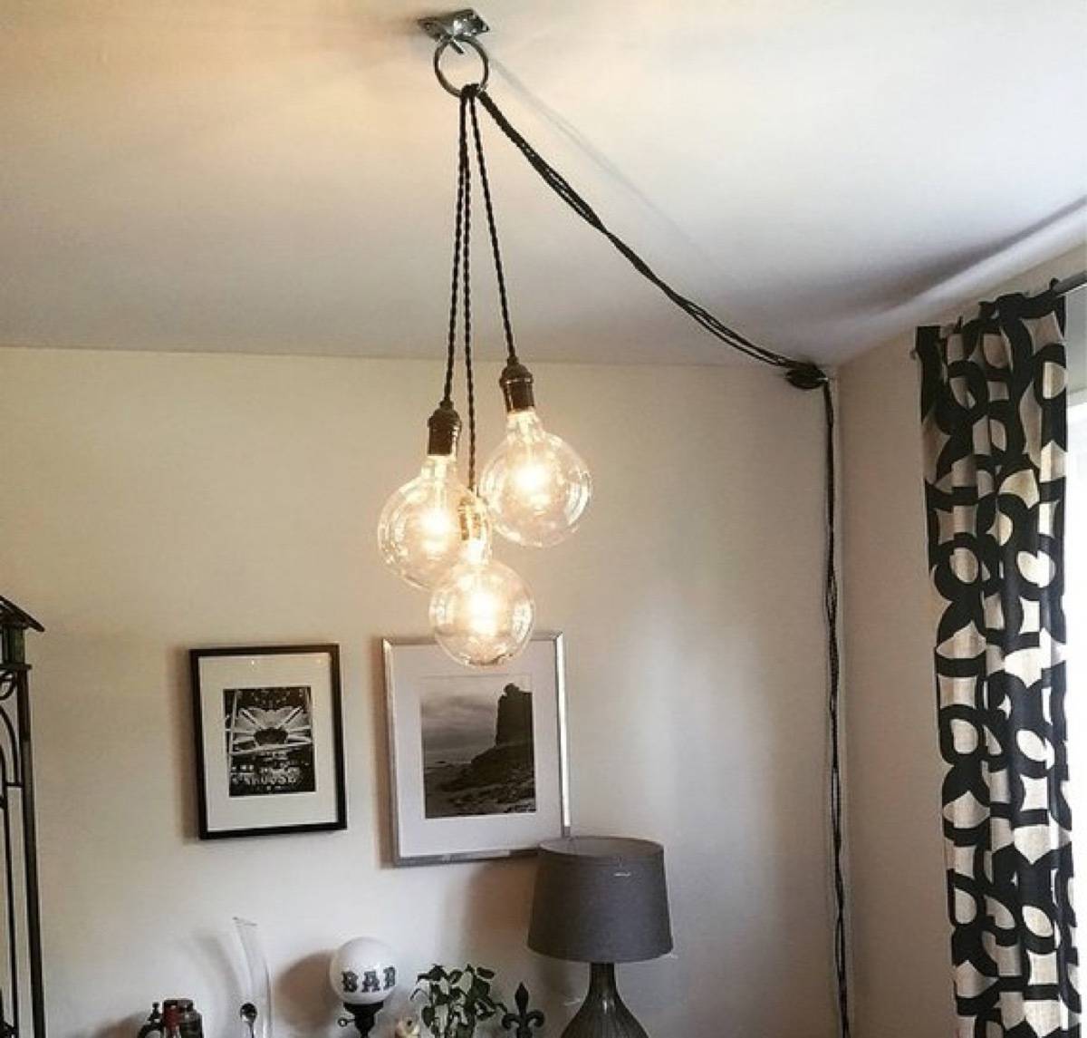 Group of hanging lights that plug directly into wall