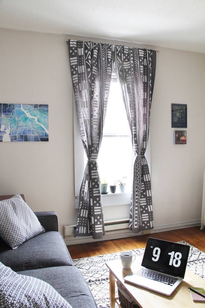 99 ways to use fabric to decorate your home | Stenciled fabric becomes curtains