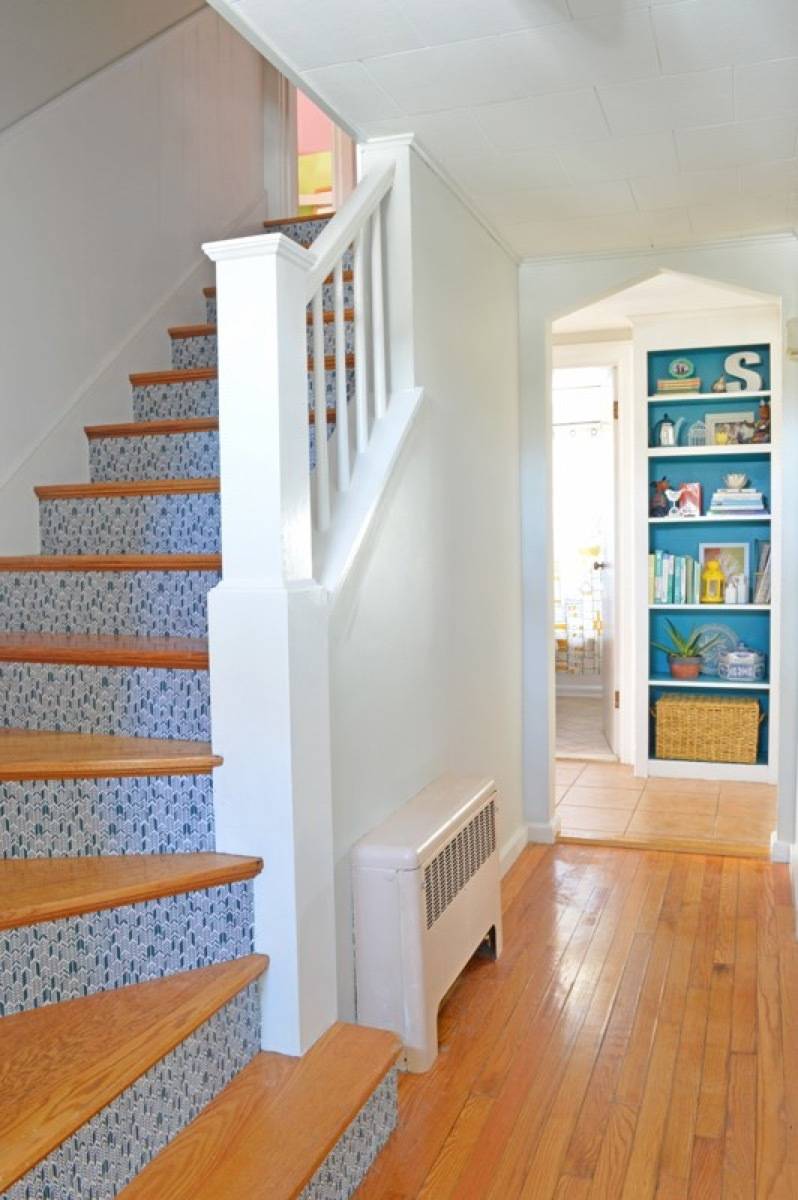99 ways to use fabric to decorate your home | Fabric-accented staircase