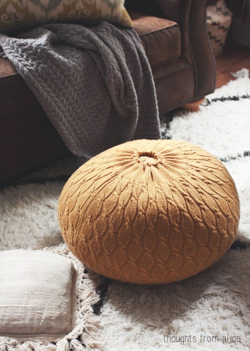 99 ways to use fabric to decorate your home | Sweater pouf
