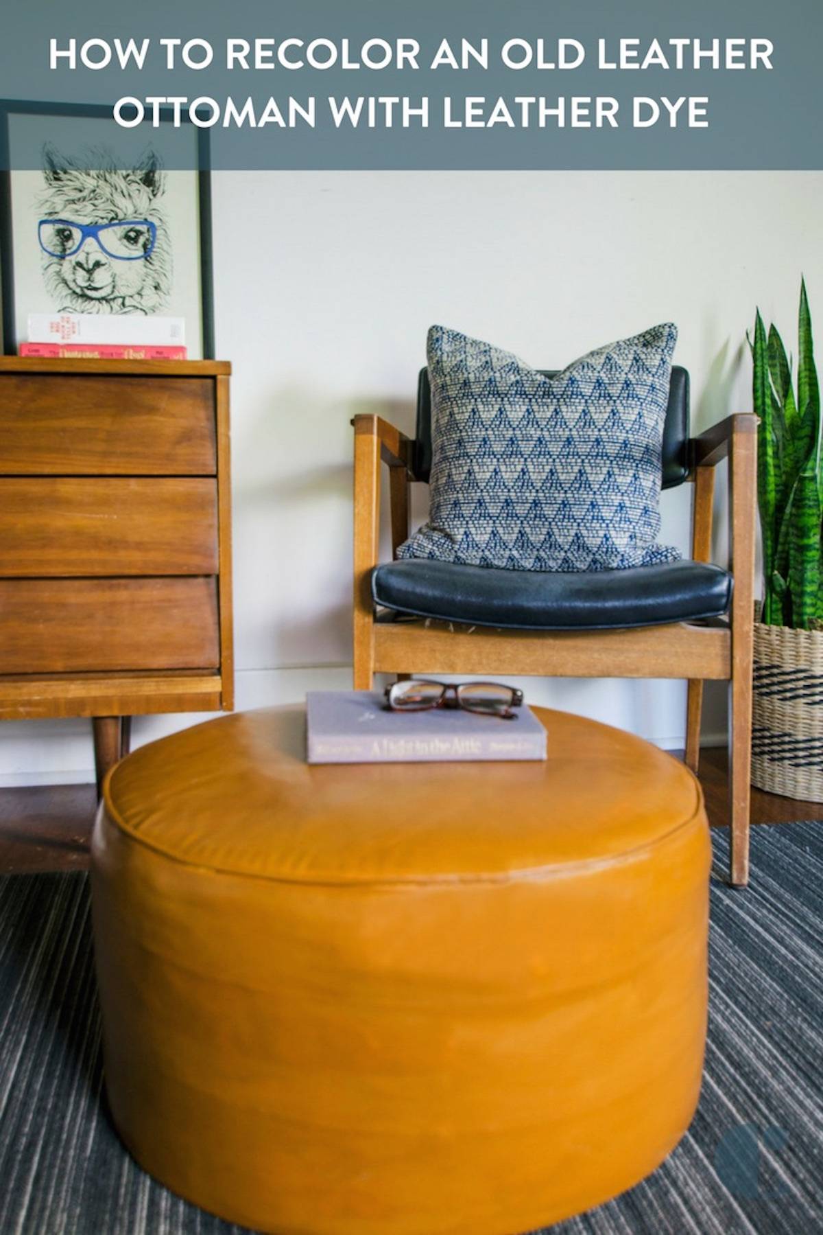 DIY Staining Old Leather Pouf Ottoman