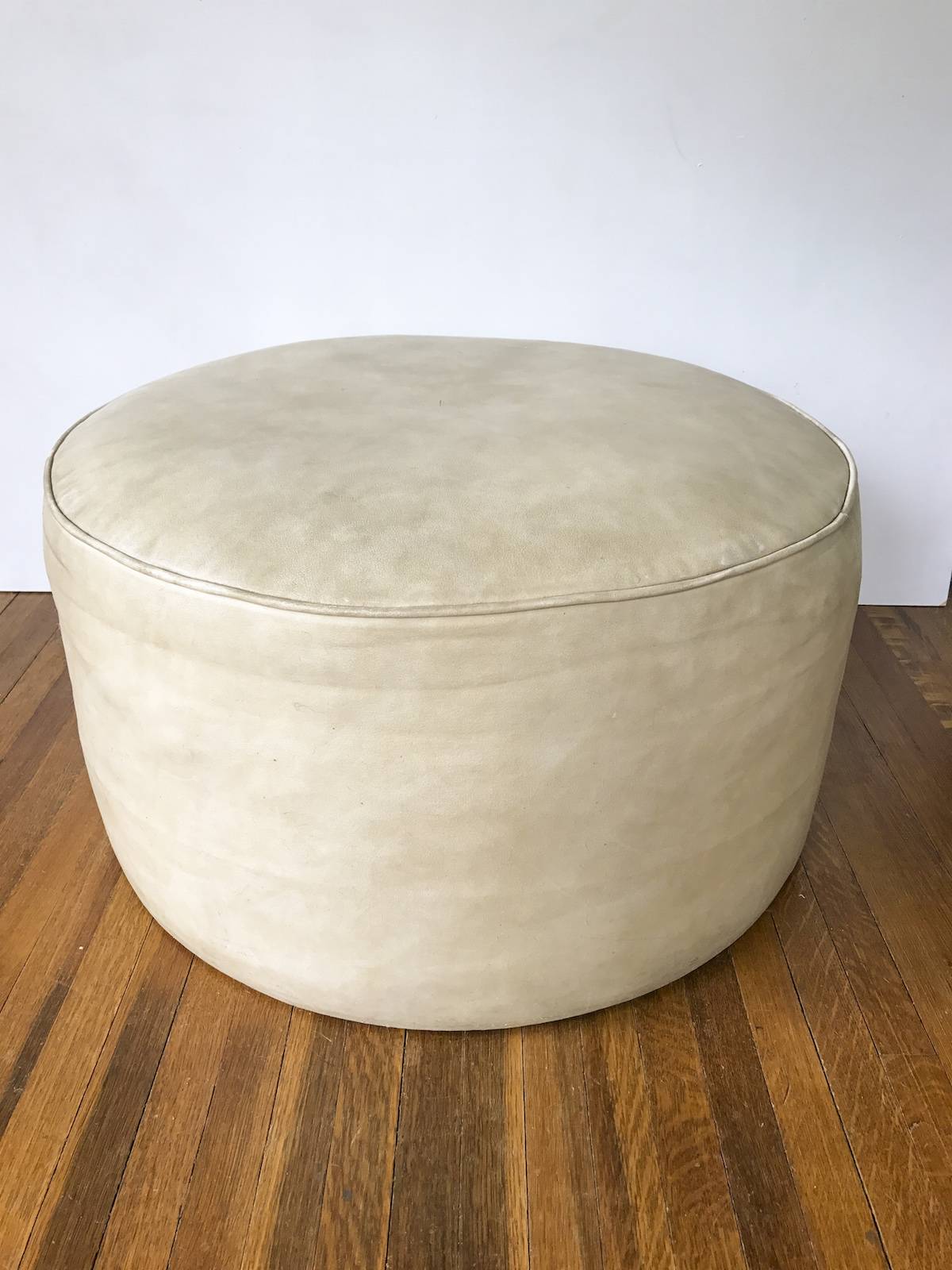 DIY Staining Old Leather Pouf Ottoman