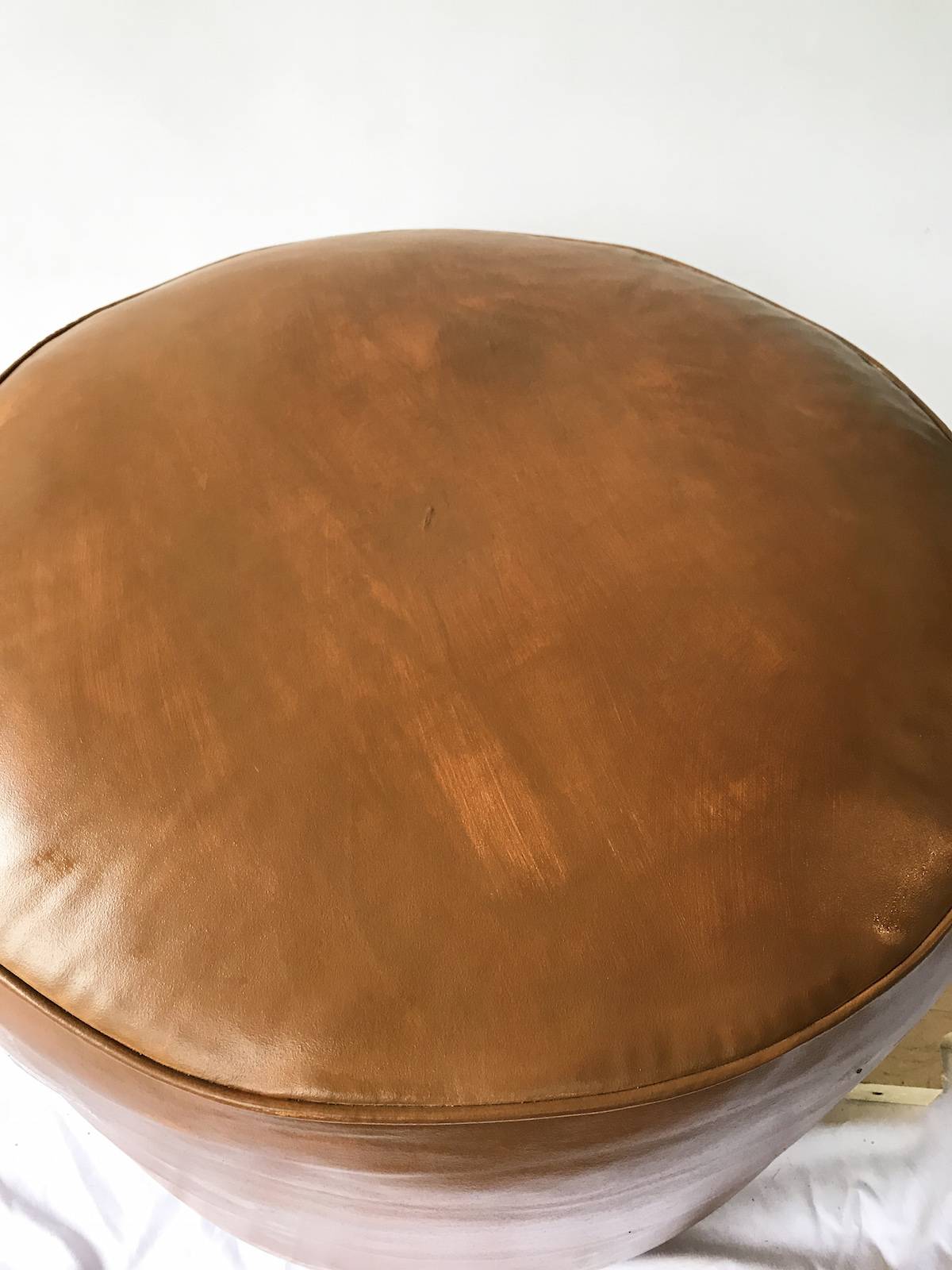 DIY Staining Old Leather Pouf Ottoman