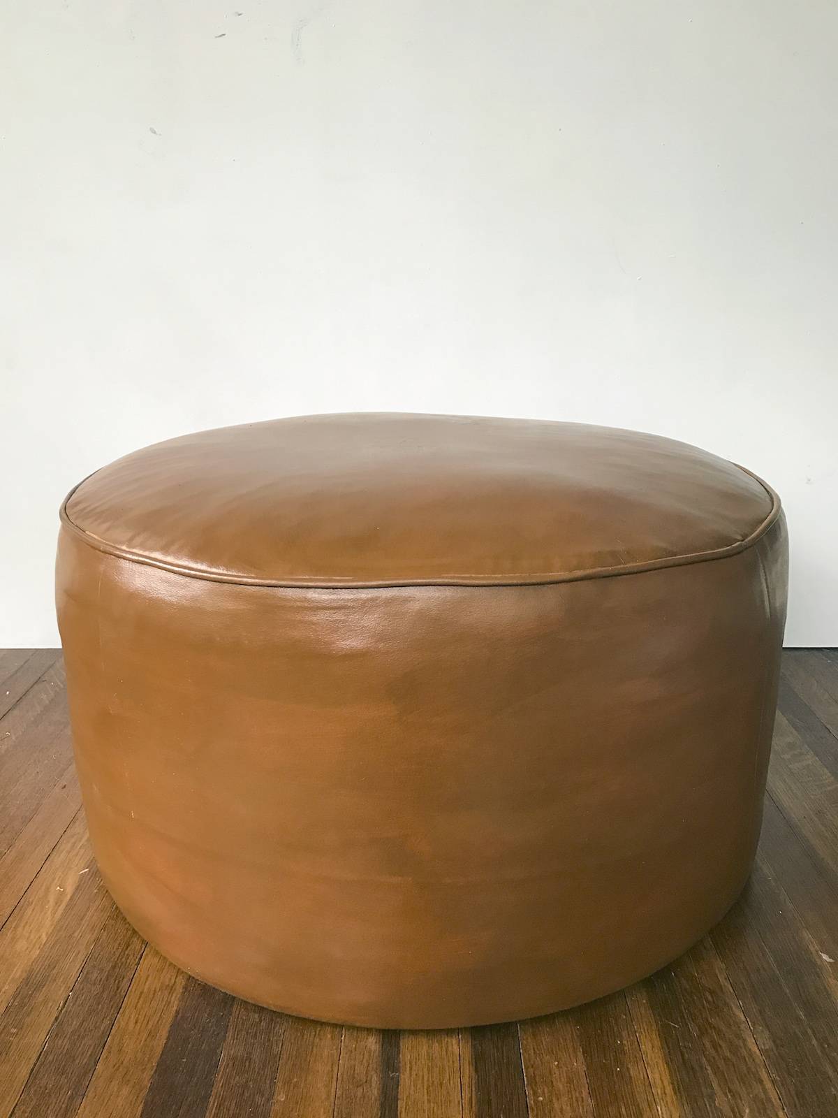 DIY Staining Old Leather Pouf Ottoman