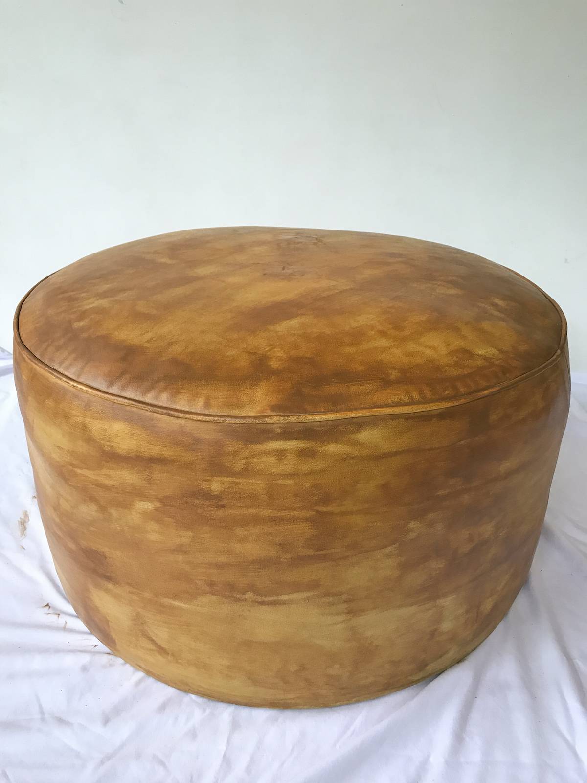 DIY Staining Old Leather Pouf Ottoman