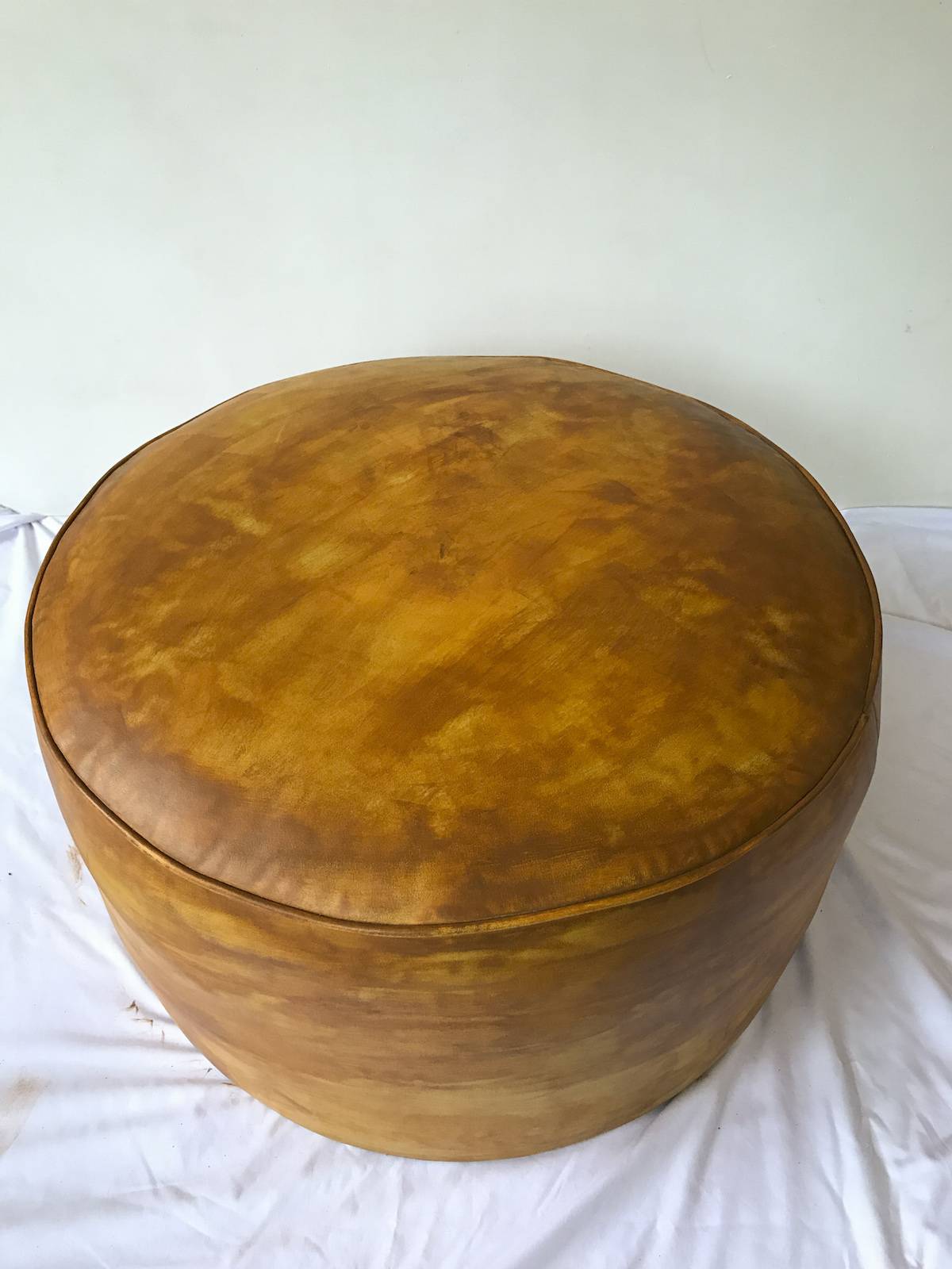 DIY Staining Old Leather Pouf Ottoman