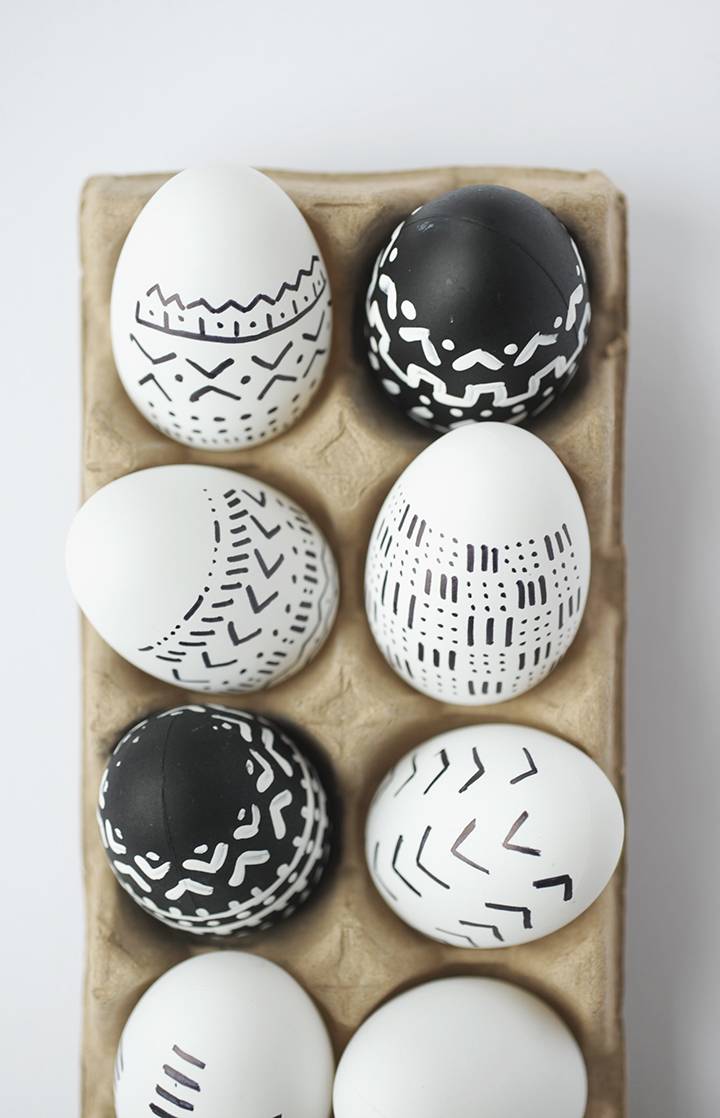 Black and white line drawn eggs