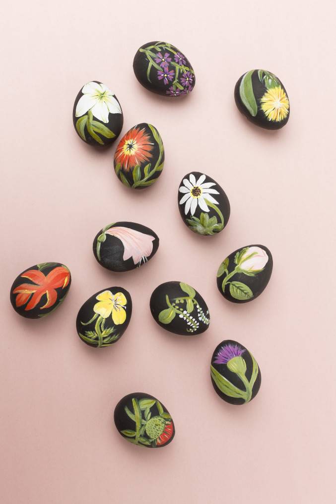 easter eggs with botanical illustrations