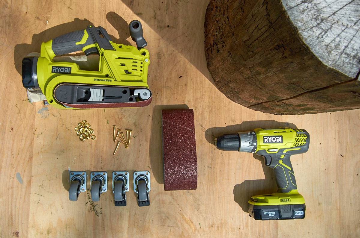 Riobi cordless tool with accessories.