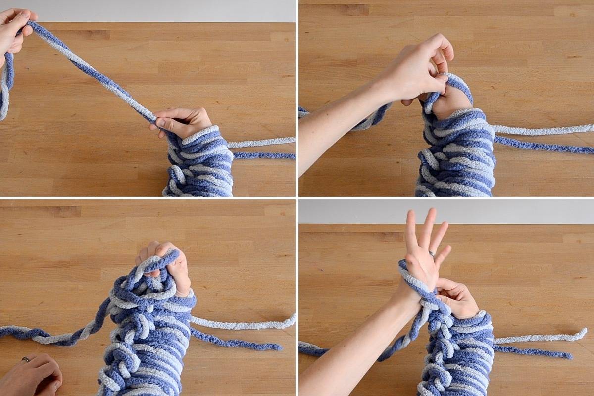 Arm knit blanket, first stitch