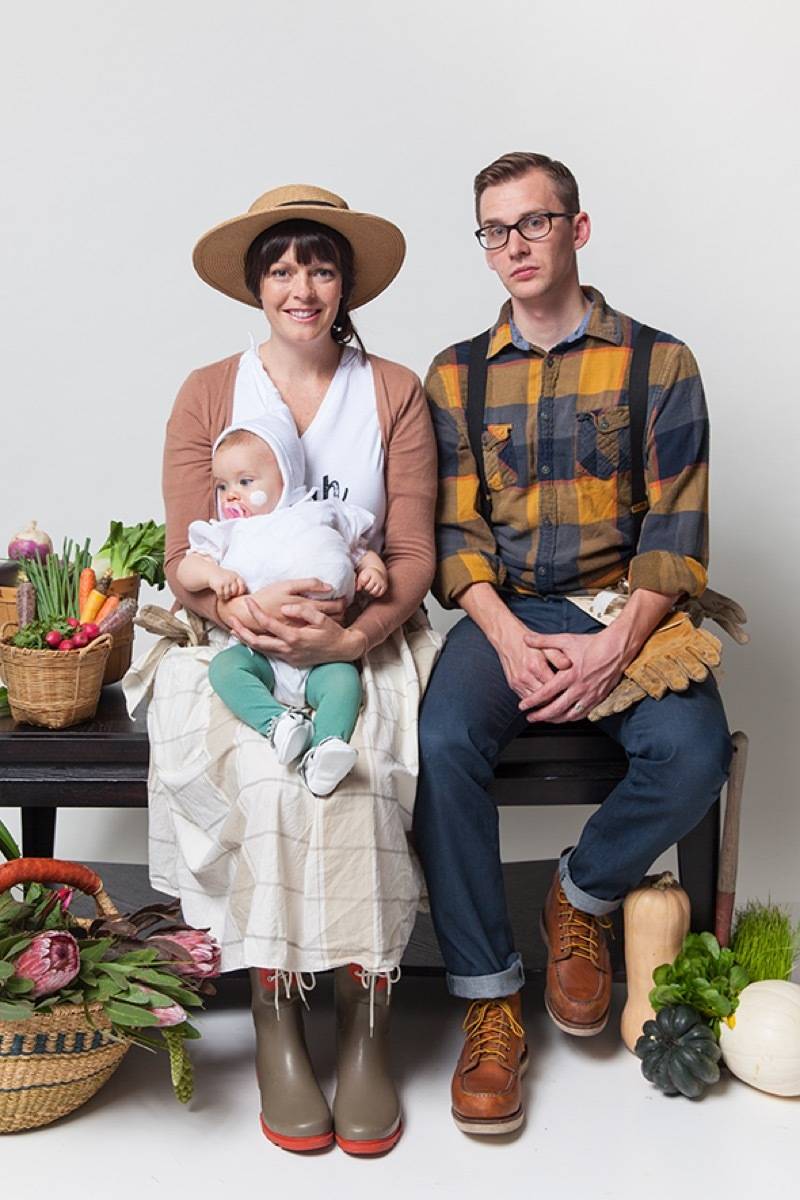 Pair of gardeners and a baby clove