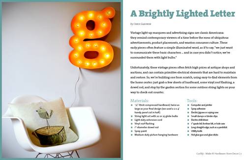 A brightly lighted letter - DIY wall art from Curbly.com