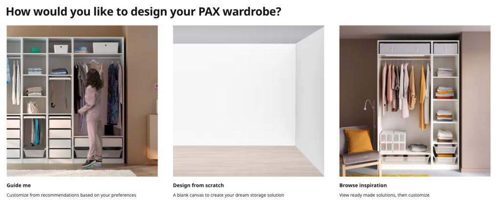 Screenshot of IKEA PAX planner getting started options. 