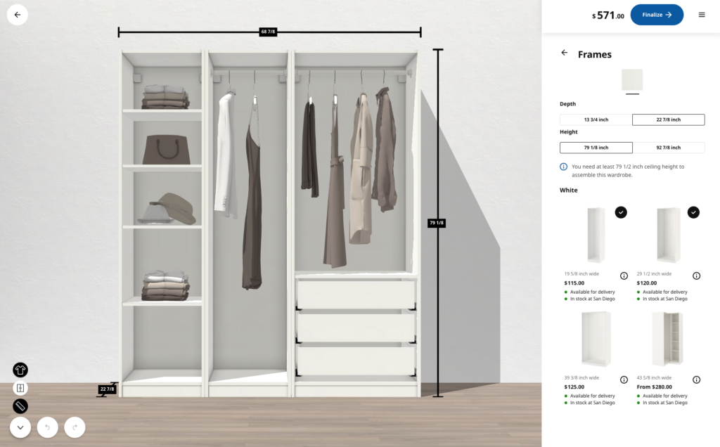 Screenshot of IKEA PAX planner options. 