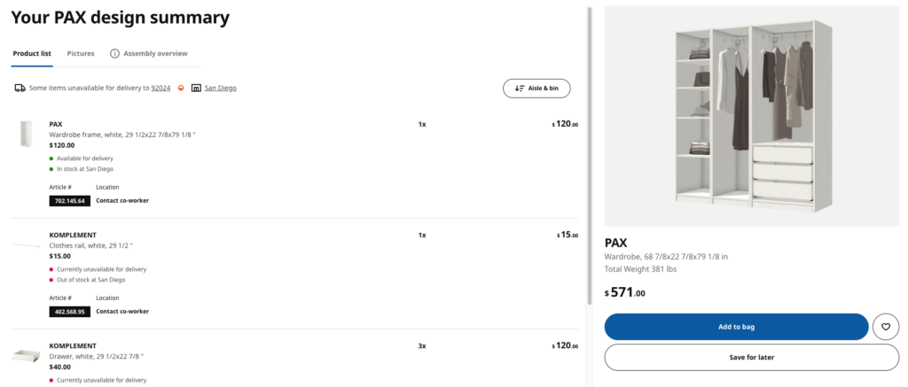 IKEA PAX planner checkout