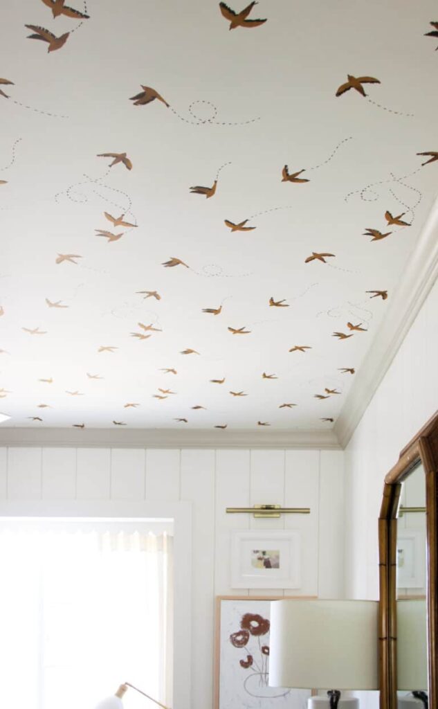 Wallpapered ceiling from Wild Flower Home Blog