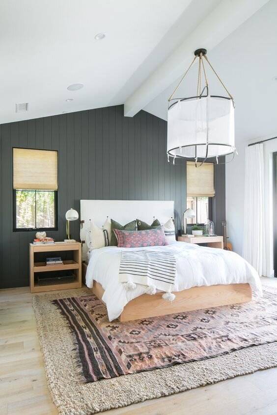 Green bedroom accent wall from Ashley Clark via Domino