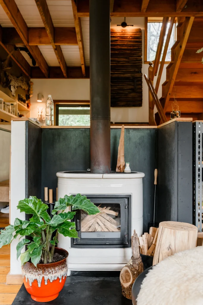 This wood burning stove is both rustic and clean. Image: Clever