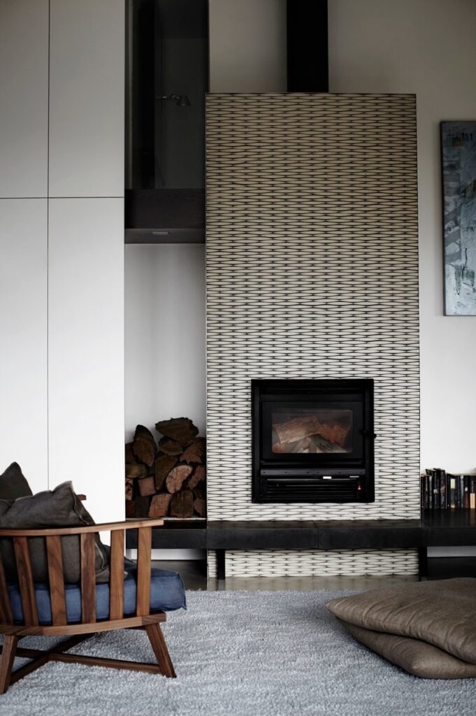 Patterned fireplace tiles from Leibal