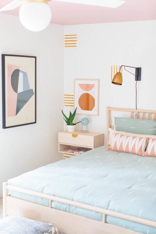 DIY Hand painted geometric accent wall from Sugar and Cloth.
